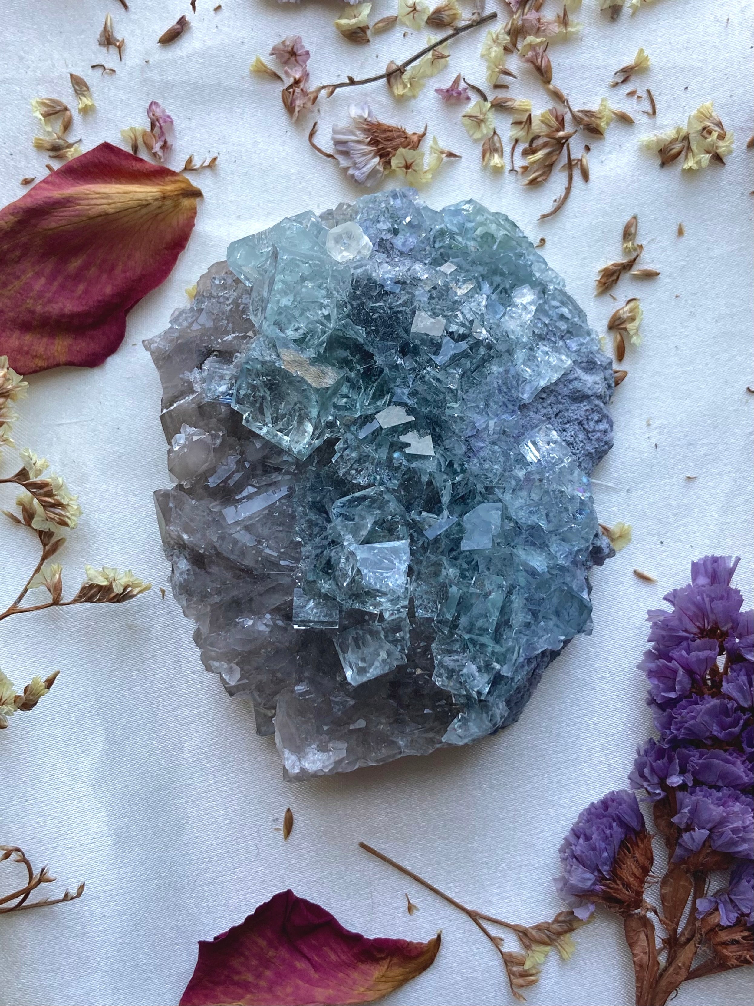 Smoky high quality Quartz with blue Fluorite