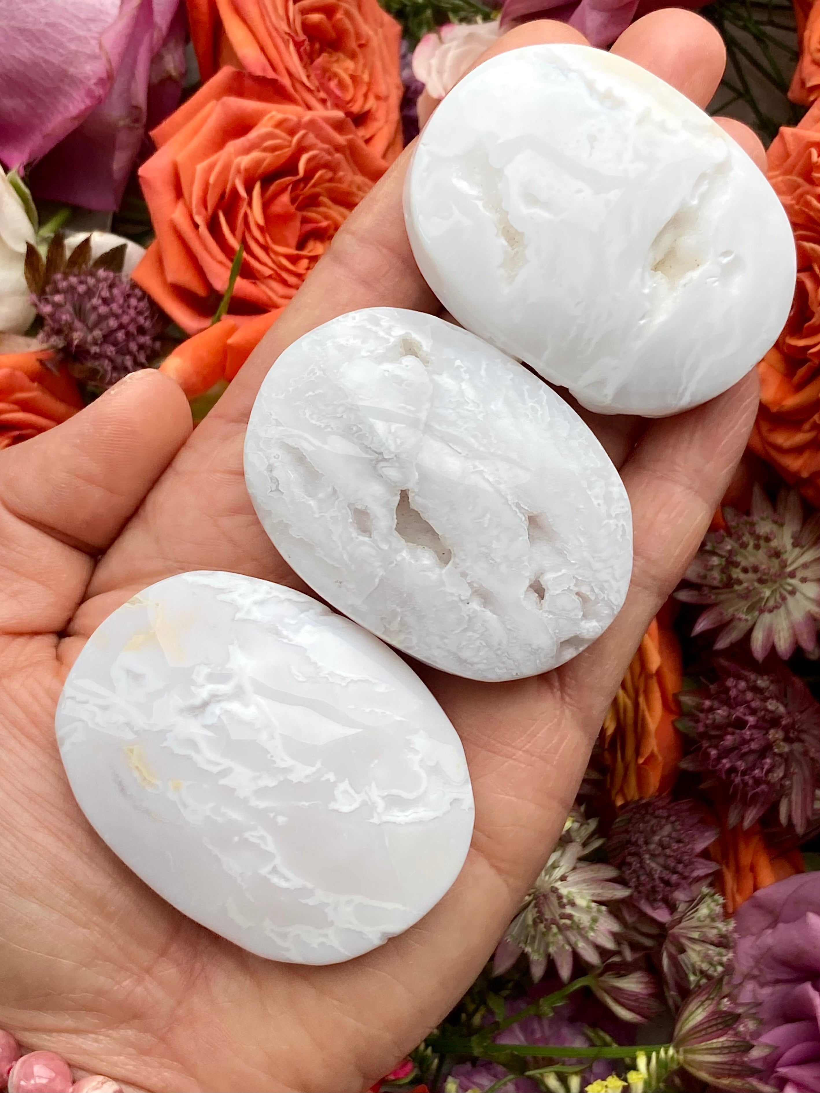 Druzy White Plume Agate Palms | harmony & balance – The Crystal Van
