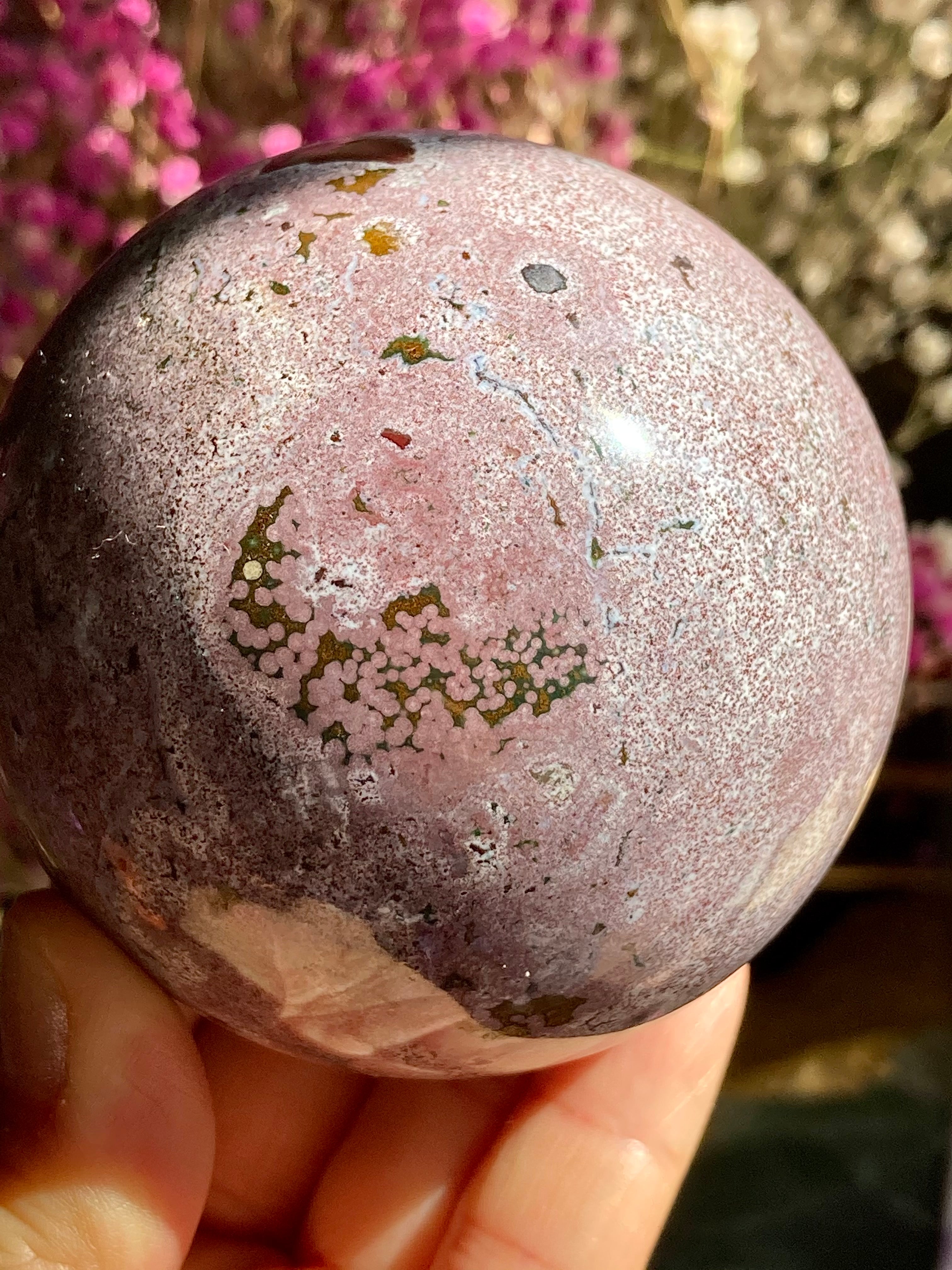 RARE Pink Purple Blue Rainbow Ocean Jasper Sphere 93mm on sale