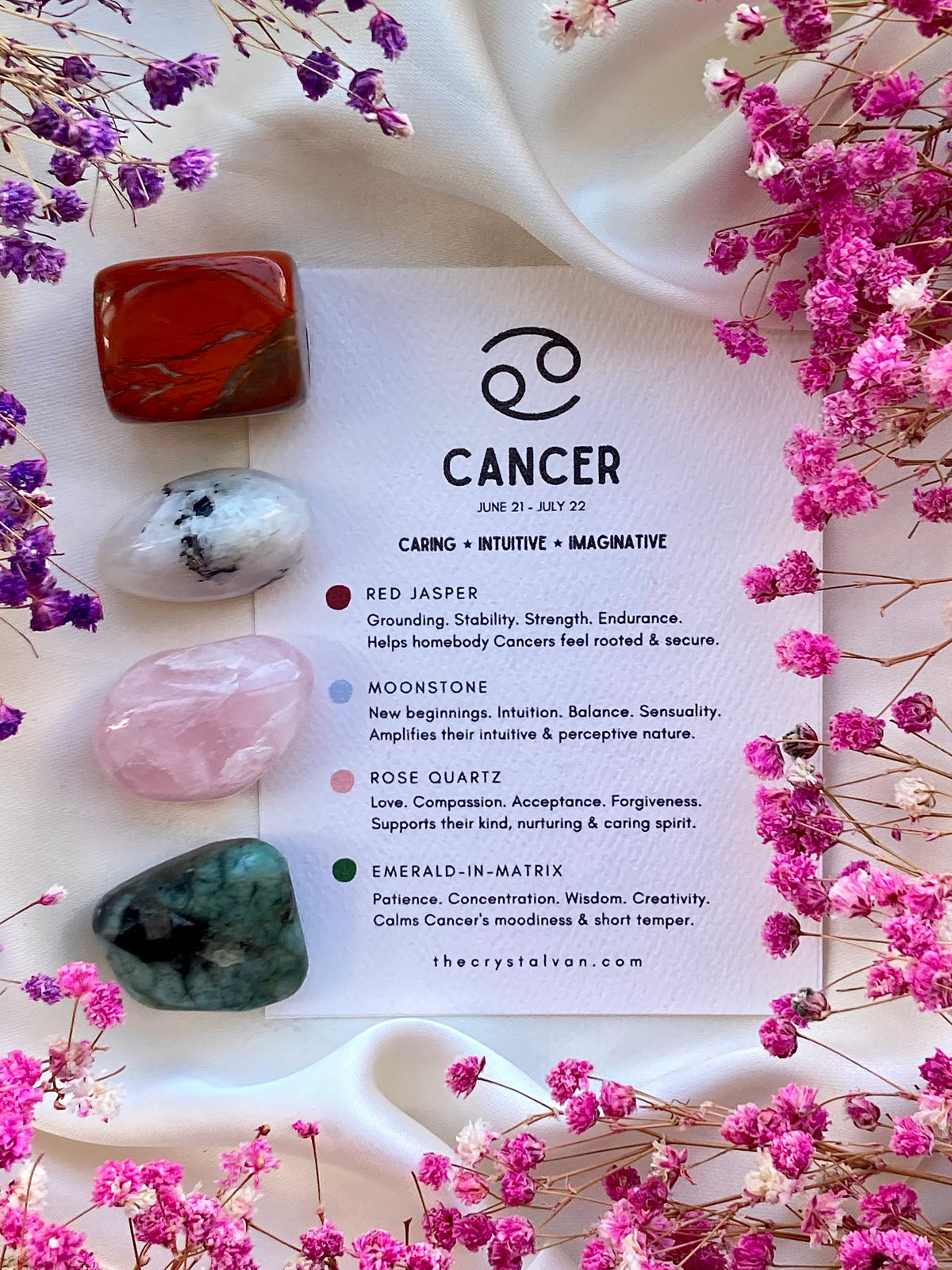 Cancer Rising Sign Crystal Cancer Zodiac Crystal Kit | red jasper, emerald, moonstone, rose quart ...