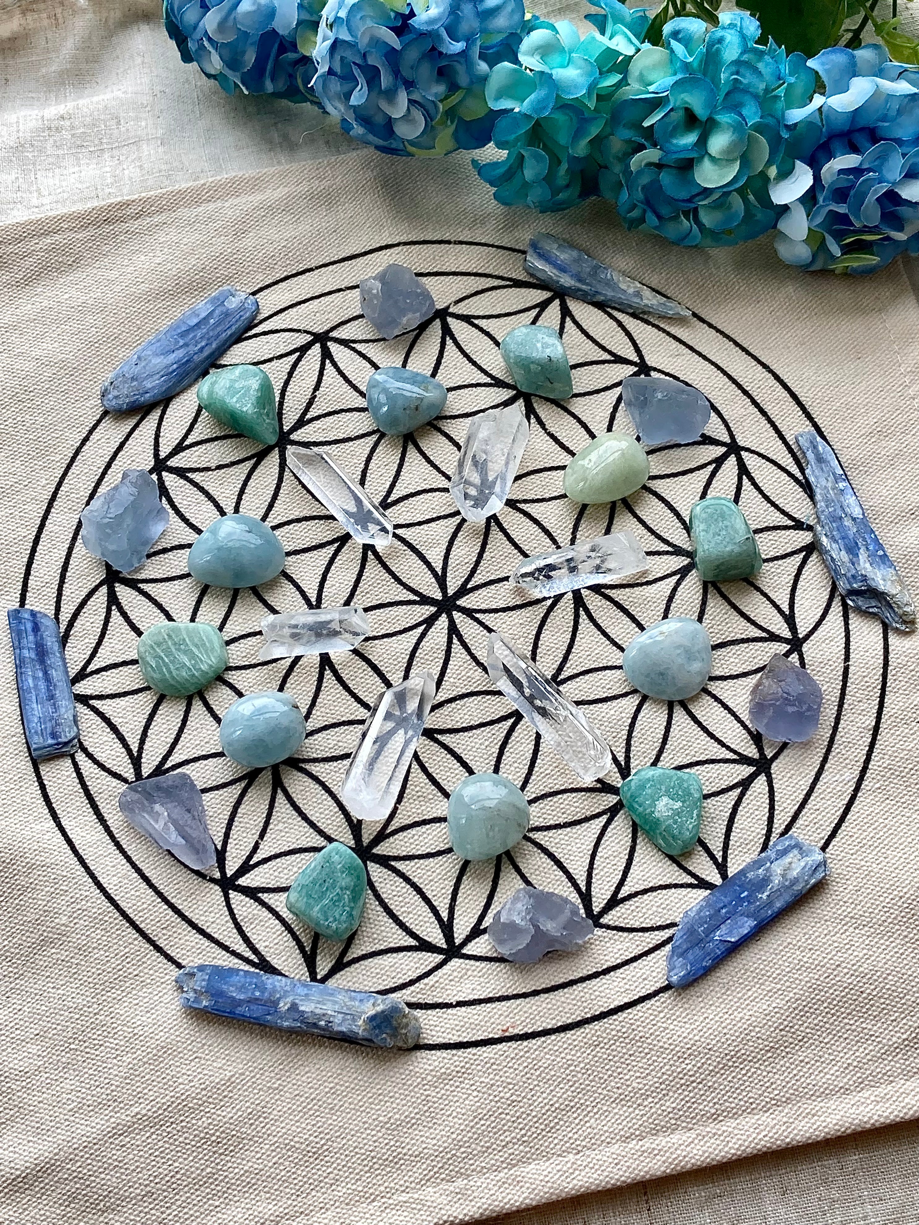 Throat Chakra Healing Crystal Grid Set | amazonite, aquamarine