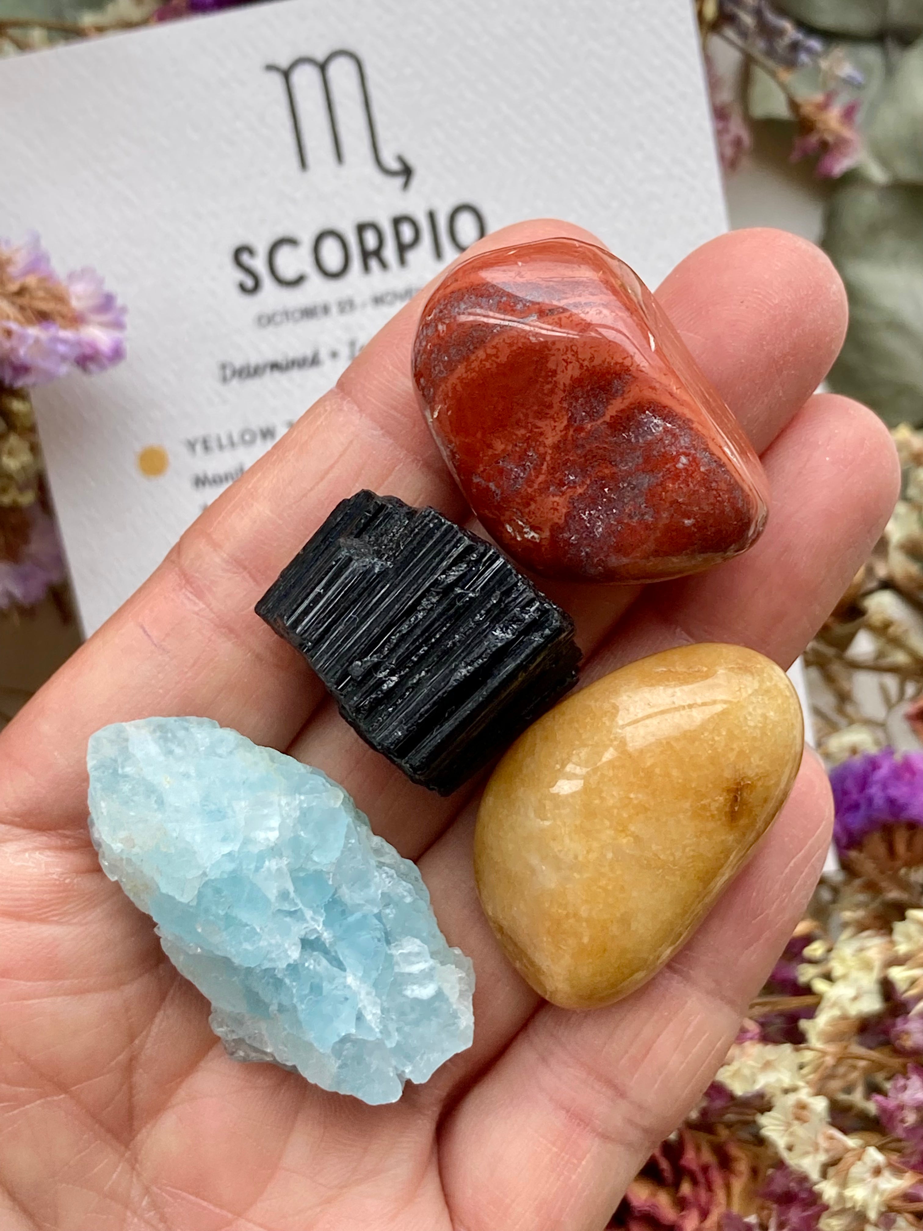 Scorpio Zodiac Crystal Kit yellow topaz aquamarine black